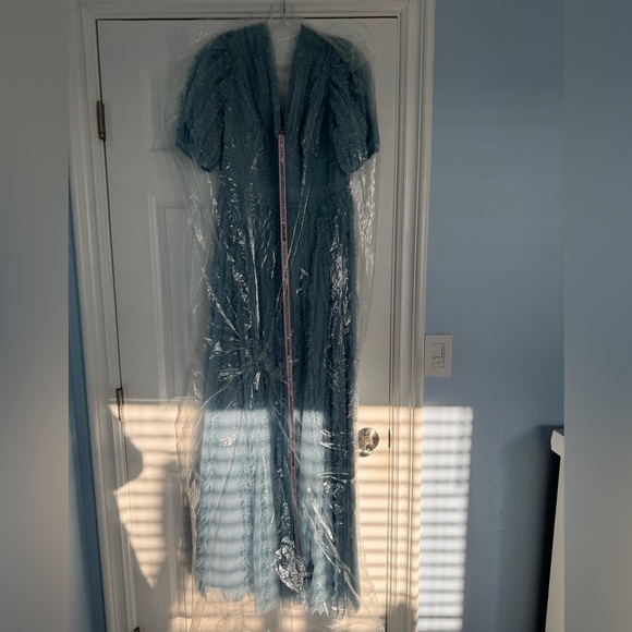 MAC DUGGAL | V Neck Puff Sleeve Ruffle Tiered A Line Gown - Picture 13 of 14